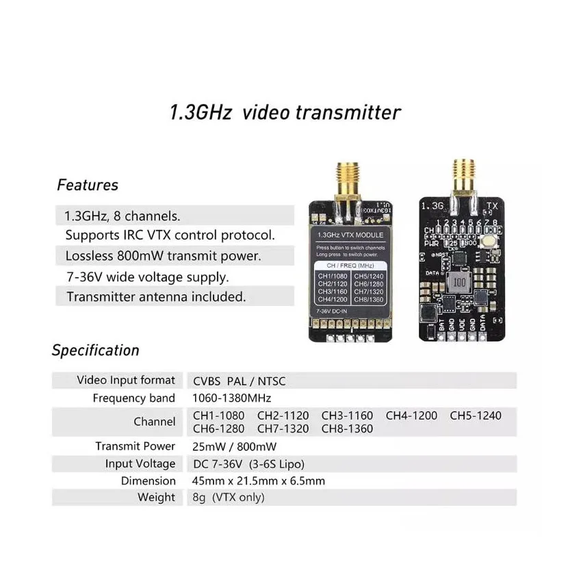 1.2G 1.3G 800mW VTX VRX Audio  - Drone Antenna reseña y precio